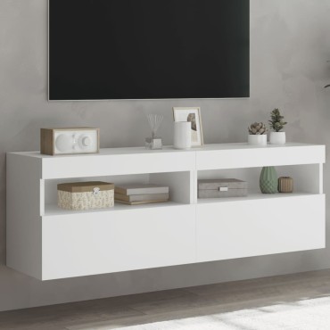 vidaXL Έπιπλα Τοίχου Τηλεόρασης με LED 2 τεμ. Λευκά 60x30x40cm