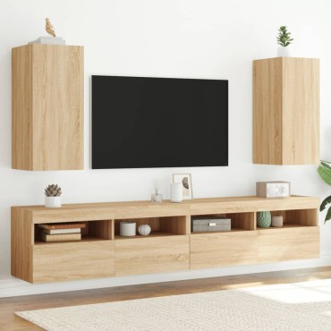 vidaXL Έπιπλα Τοίχου Τηλ. με LED 2 τεμ. Sonoma Δρυς 30,5x35x70cm