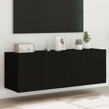 vidaXL Έπιπλα Τοίχου Τηλεόρασης με LED 2 τεμ. Μαύρα 60x35x41cm