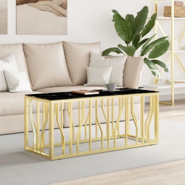 vidaXL Τραπέζι Σαλονιού Χρυσό 110x45x45cm Ανοξείδωτο Ατσάλι & Γυαλί 1 τεμ.