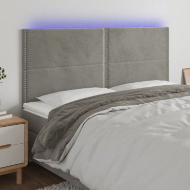 vidaXL Κεφαλάρι Κρεβατιού LED Ανοιχτό Γκρι 160x5x118/128cm Βελούδινο 1 τεμ.