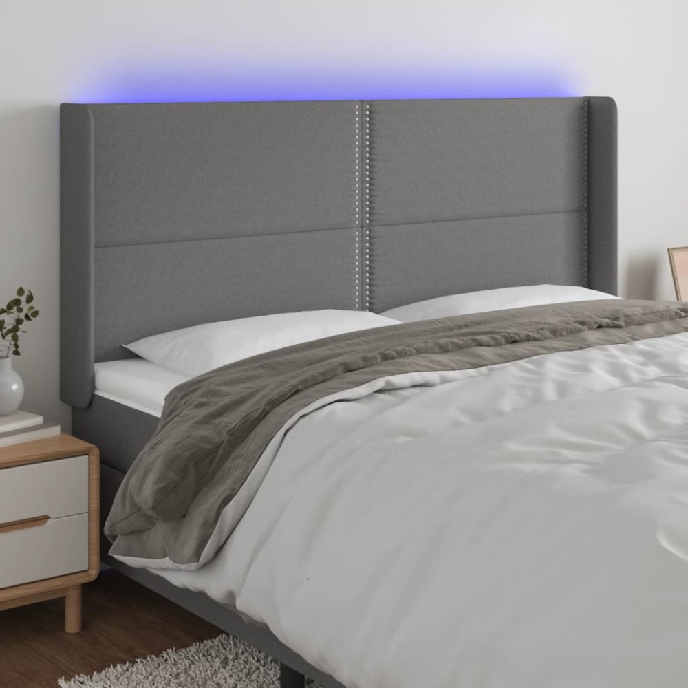 vidaXL Κεφαλάρι Κρεβατιού LED Σκούρο Γκρι 163x16x118/128cm Υφασμάτινο 1 τεμ.