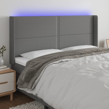 vidaXL Κεφαλάρι Κρεβατιού LED Σκούρο Γκρι 163x16x118/128cm Υφασμάτινο 1 τεμ.