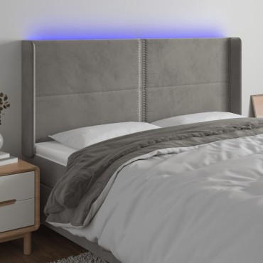 vidaXL Κεφαλάρι Κρεβατιού LED Ανοιχτό Γκρι 163x16x118/128cm Βελούδινο 1 τεμ.