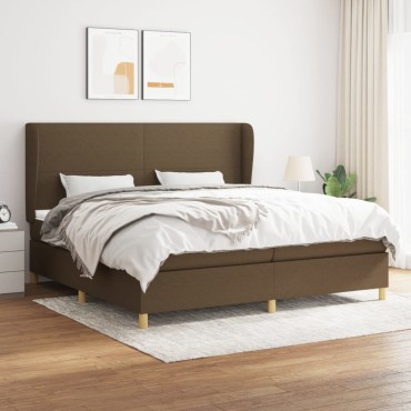 vidaXL Κρεβάτι Boxspring με Στρώμα Σκούρο Καφέ 200x200cm Υφασμάτινο 1 τεμ. - Διπλό
