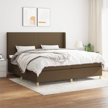 vidaXL Κρεβάτι Boxspring με Στρώμα Σκούρο Καφέ 200x200cm Υφασμάτινο 1 τεμ. - Διπλό