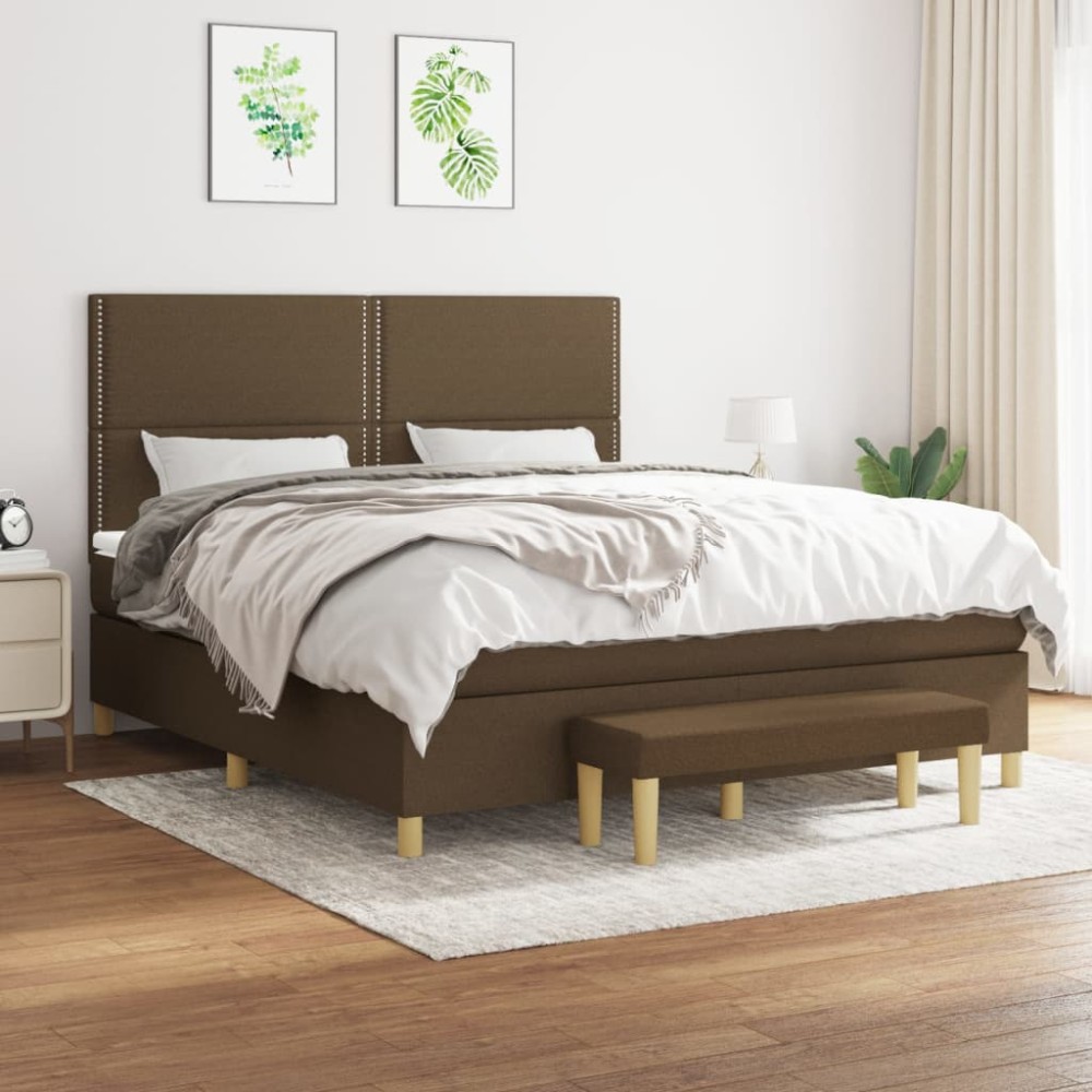 vidaXL Κρεβάτι Boxspring με Στρώμα Σκούρο Καφέ 160x200 εκ Υφασμάτινο