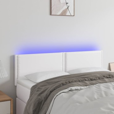 vidaXL Κεφαλάρι Κρεβατιού LED Λευκό 144x5x78/88cm Συνθετ. Δέρμα 1 τεμ.