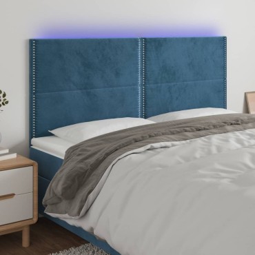 vidaXL Κεφαλάρι Κρεβατιού LED Σκούρο Μπλε 160x5x118/128cm Βελούδινο 1 τεμ.