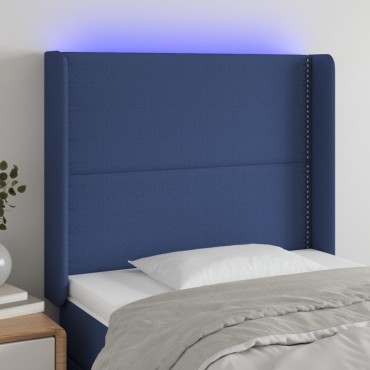 vidaXL Κεφαλάρι Κρεβατιού LED Μπλε 93x16x118/128cm Υφασμάτινο 1 τεμ.