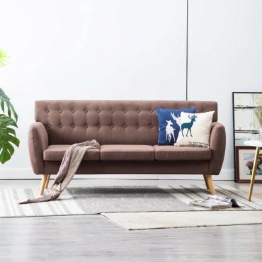 vidaXL Καναπές Τριθέσιος Καφέ 172x70x82cm Υφασμάτινη Ταπετσαρία 1 τεμ.