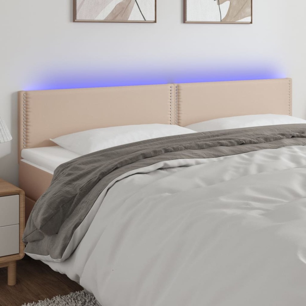 vidaXL Κεφαλάρι Κρεβατιού LED Καπουτσίνο 180x5x78/88cm Συνθετ. Δέρμα 1 τεμ.