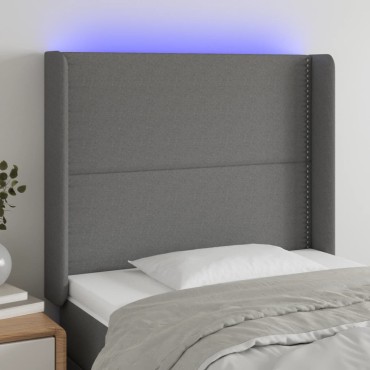 vidaXL Κεφαλάρι Κρεβατιού LED Σκούρο Γκρι 93x16x118/128cm Υφασμάτινο 1 τεμ.