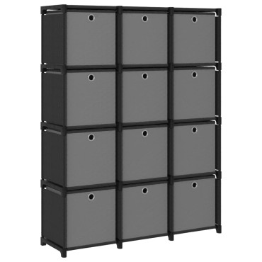 vidaXL Ραφιέρα με 12 Κύβους & Κουτιά Μαύρη 103x30x141cm Υφασμάτινη 1 τεμ.