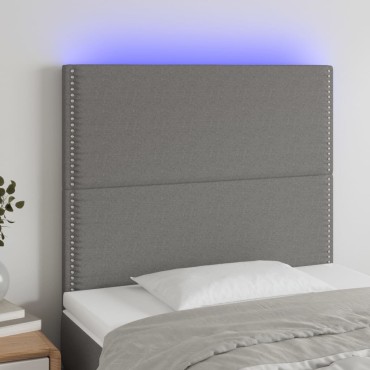 vidaXL Κεφαλάρι Κρεβατιού LED Σκούρο Γκρι 90x5x118/128cm Υφασμάτινο 1 τεμ.
