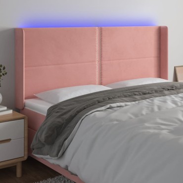 vidaXL Κεφαλάρι Κρεβατιού LED Ροζ 163x16x118/128cm Βελούδινο 1 τεμ.