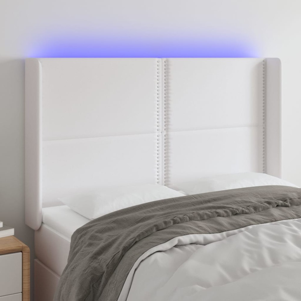 vidaXL Κεφαλάρι Κρεβατιού LED Λευκό 147x16x118/128cm Συνθετ. Δέρμα 1 τεμ.