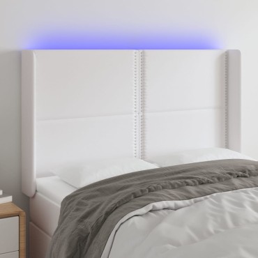 vidaXL Κεφαλάρι Κρεβατιού LED Λευκό 147x16x118/128cm Συνθετ. Δέρμα 1 τεμ.