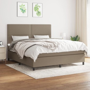 vidaXL Κρεβάτι Boxspring με Στρώμα Taupe 160x200cm Υφασμάτινο 1 τεμ. - Διπλό