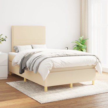 vidaXL Κρεβάτι Boxspring με Στρώμα Κρεμ 120x200cm Υφασμάτινο 1 τεμ. - Μονό