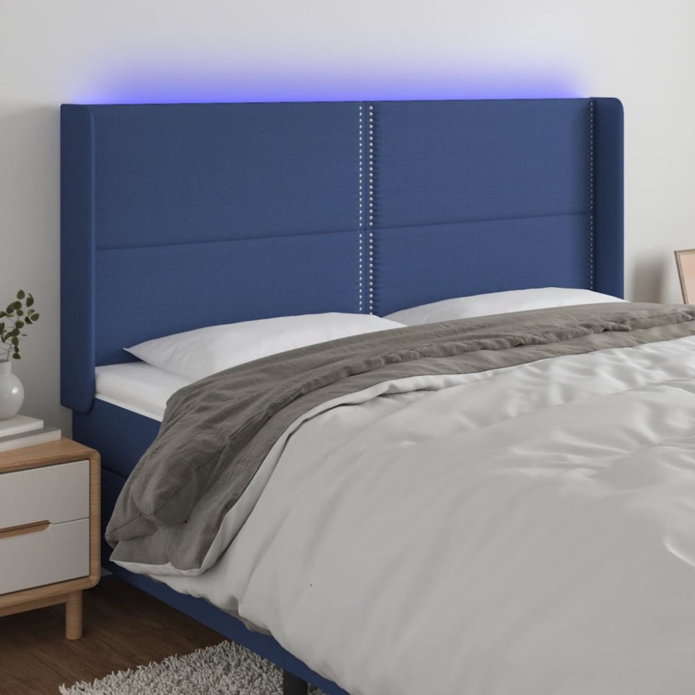 vidaXL Κεφαλάρι Κρεβατιού LED Μπλε 203x16x118/128cm Υφασμάτινο 1 τεμ.