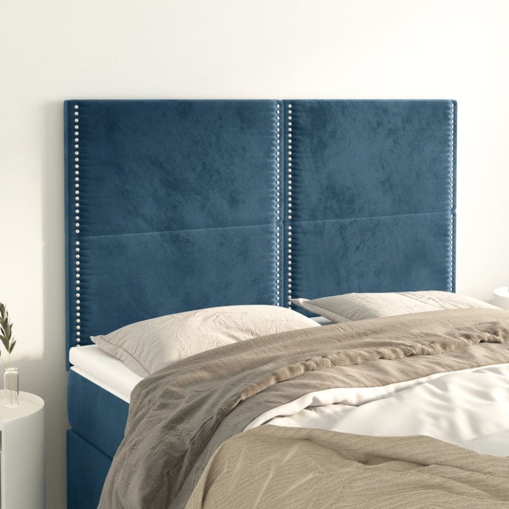 vidaXL Κεφαλάρια Κρεβατιού 4 τεμ. Σκ. Μπλε 72x5x78/88cm Βελούδινα