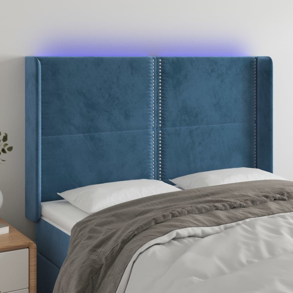vidaXL Κεφαλάρι Κρεβατιού LED Σκούρο Μπλε 147x16x118/128cm Βελούδινο 1 τεμ.