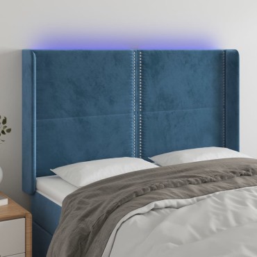 vidaXL Κεφαλάρι Κρεβατιού LED Σκούρο Μπλε 147x16x118/128cm Βελούδινο 1 τεμ.