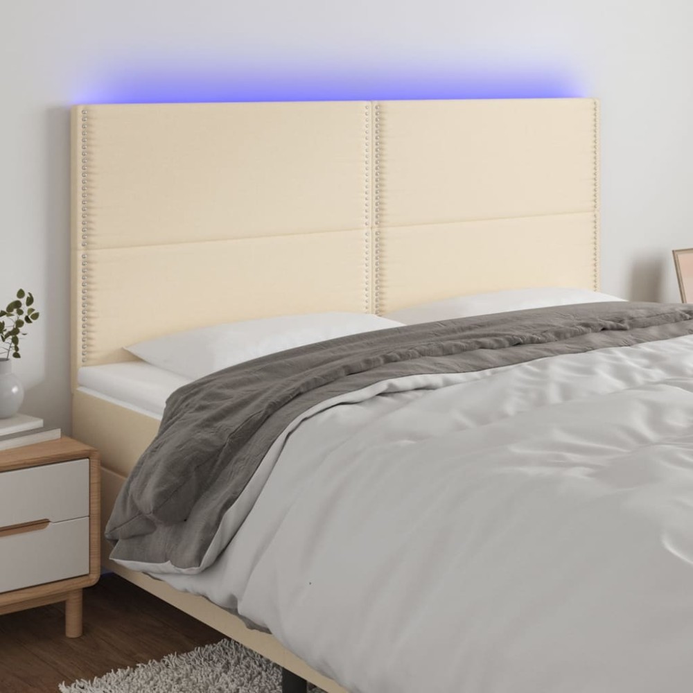 vidaXL Κεφαλάρι Κρεβατιού LED Κρεμ 200x5x118/128cm Υφασμάτινο 1 τεμ.