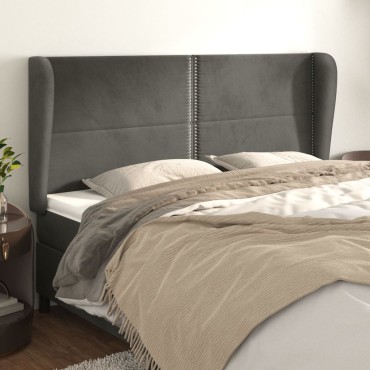 vidaXL Κεφαλάρι με Πτερύγια Σκούρο Γκρι 163x23x118/128cm Βελούδινο 1 τεμ.