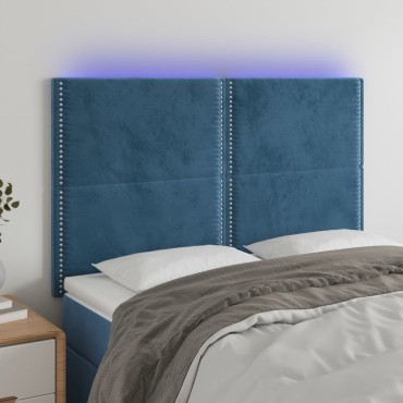 vidaXL Κεφαλάρι Κρεβατιού LED Σκούρο Μπλε 144x5x118/128cm Βελούδινο 1 τεμ.