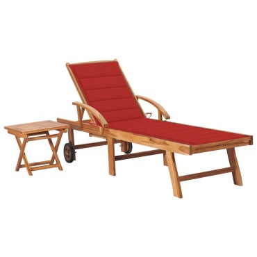 vidaXL Ξαπλώστρα από Μασίφ Ξύλο Teak με Τραπέζι και Μαξιλάρι 40x40x35cm 1 τεμ.