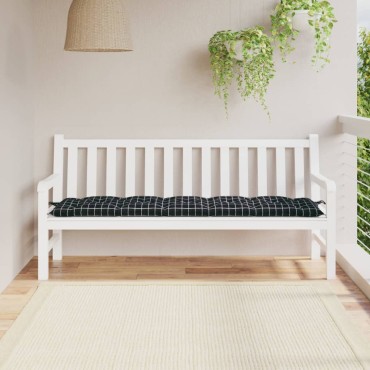 vidaXL Μαξιλάρι Πάγκου Κήπου Μαύρο Καρό 180x50x7cm Ύφασμα Oxford