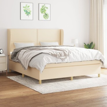 vidaXL Κρεβάτι Boxspring με Στρώμα Κρεμ 160x200cm Υφασμάτινο 1 τεμ. - Διπλό
