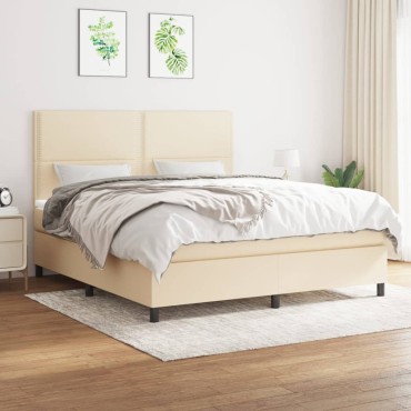 vidaXL Κρεβάτι Boxspring με Στρώμα Κρεμ 160x200cm Υφασμάτινο 1 τεμ. - Διπλό