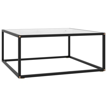 vidaXL Τραπεζάκι Σαλονιού Μαύρο 80x80x35cm Λευκό Γυαλί Όψη Μαρμάρου 1 τεμ.