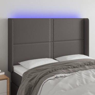 vidaXL Κεφαλάρι Κρεβατιού LED Γκρι 147x16x118/128cm Συνθετ. Δέρμα 1 τεμ.