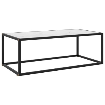 vidaXL Τραπεζάκι Σαλονιού Μαύρο 100x50x35cm Λευκό Γυαλί Όψη Μαρμάρου 1 τεμ.