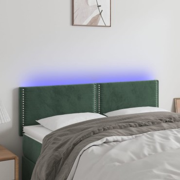 vidaXL Κεφαλάρι Κρεβατιού LED Σκούρο Πράσινο 144x5x78/88cm Βελούδινο 1 τεμ.