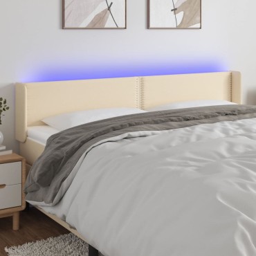 vidaXL Κεφαλάρι Κρεβατιού LED Κρεμ 163x16x78/88cm Υφασμάτινο 1 τεμ.
