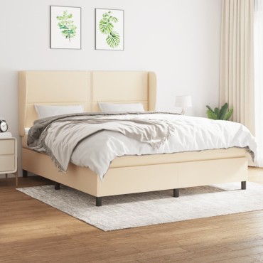 vidaXL Κρεβάτι Boxspring με Στρώμα Κρεμ 160x200cm Υφασμάτινο 1 τεμ. - Διπλό