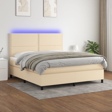 vidaXL Κρεβάτι Boxspring με Στρώμα & LED Κρεμ 160x200cm Υφασμάτινο 1 τεμ. - Διπλό