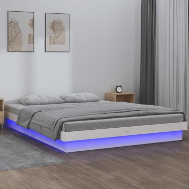 vidaXL Πλαίσιο Κρεβατιού LED Λευκό 180x200cm Super King Size Ξύλο 1 τεμ. - Διπλό
