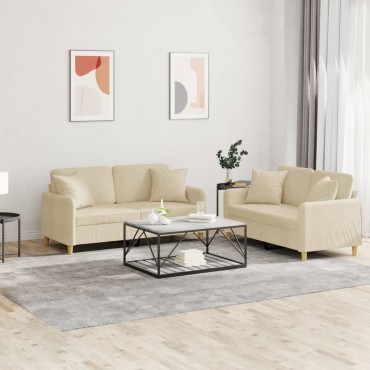 vidaXL Σετ Σαλονιού 2 τεμ. Κρεμ Υφασμάτινο με Μαξιλάρια 138x77x80cm  Διθέσιος