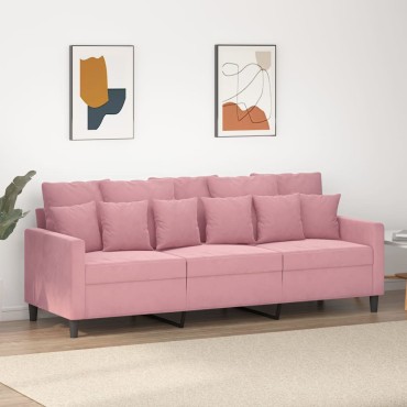 vidaXL Καναπές Τριθέσιος Ροζ Βελούδινος 198x77x80cm 1 τεμ.