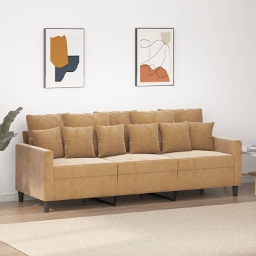 vidaXL Καναπές Τριθέσιος Καφέ Βελούδινος 198x77x80cm 1 τεμ.