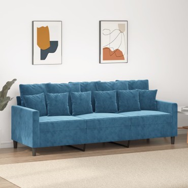 vidaXL Καναπές Τριθέσιος Μπλε Βελούδινος 198x77x80cm 1 τεμ.