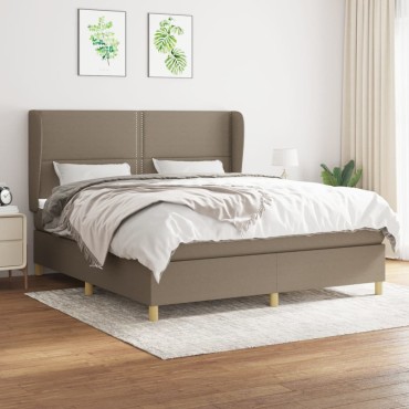 vidaXL Κρεβάτι Boxspring με Στρώμα Taupe 160x200cm Υφασμάτινο 1 τεμ. - Διπλό