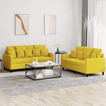 vidaXL Σαλόνι Σετ 2 τεμ. Κίτρινο από Βελούδο με Μαξιλάρια 138x77x80cm  Διθέσιος