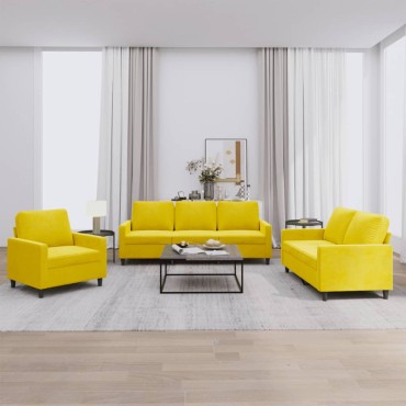 vidaXL Σετ Σαλονιού 3 τεμ. Κίτρινο από Βελούδο με Μαξιλάρια 78x77x80cm  Διθέσιος Τριθέσιος